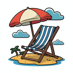 Beach chair and umbrella summer vacation illustration