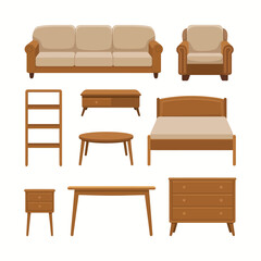 Wooden furniture set sofa bed tables and dresser