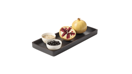 Pomegranate seeds with black tapioca pearls still life