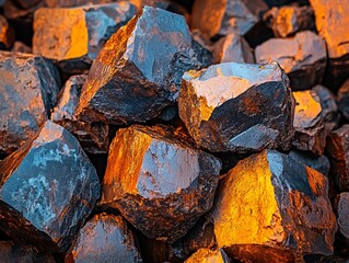Raw iron ore chunks on conveyor industrial location closeup image mining environment detailed view material concept