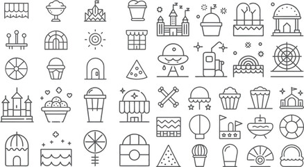 Whimsical Vector Icons Featuring Festive, Food, and Fun Fair Elements