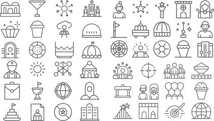 Collection of Line Icons for Events, Buildings, and Celebrations