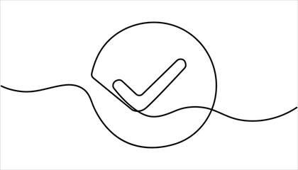 Obraz premium Continuous line drawing of check mark. Continuous line is creating the shape of a check mark. Tick one line icon. One line drawing background. 