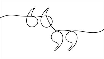 Single continuous line drawing of a quote mark. Line Art Quotation Marks Symbol. Quotes continuous one line drawing. Vector illustration. Quote linear design.
