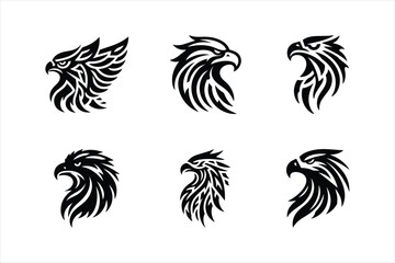Tribal Eagle Head Designs Six Unique Vector Illustrations for Logos and Tattoos