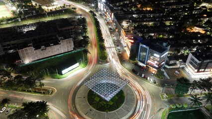 defaultdrone photo at night Landmark Summarecon Bekasi is in the form of a geometric pyramid with a...