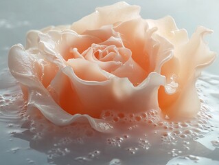 Fluid artistry dreamy milk splash rose creation in soft tones serene studio setting captivating visuals