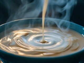 Steaming coffee cup swirl cozy home close-up photography warm atmosphere intimate viewpoint comfort concept