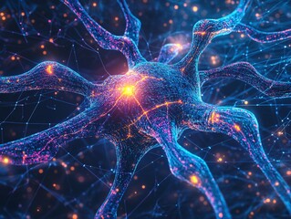 Neuron cell interaction visualization digital art science abstract close-up neural networks concept