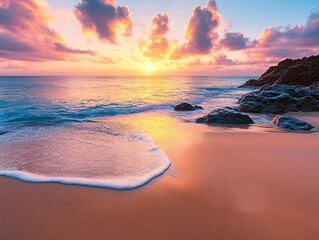 Breathtaking sunrise over untouched coastal paradise scenic beach nature photography serene environment coastal viewpoint