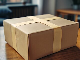 Mail package delivery scene home office superrealistic image modern environment close-up view e-commerce concept