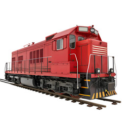 Fototapeta premium A realistic red diesel locomotive engine, side view, isolated on white background
