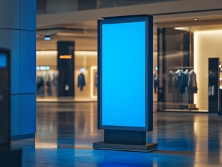 Digital advertising display shopping center vertical board modern environment eye-level view marketing concept