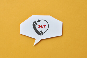 Inscription: 24/7, the concept of 24/7 assistance, services, and actions