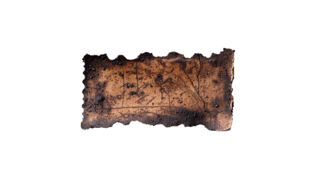 Burned ticket strip on a white background representing isolate, no background  