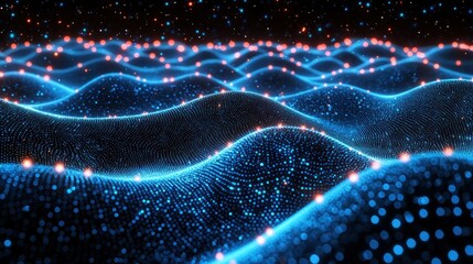 Fototapeta premium Abstract digital landscape of glowing, undulating waves