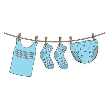 blue baby clothes hanging on clothesline clip art preview