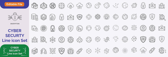 Cyber security line editable icon set. Data protection and Secured network icon collection. Vector illustration