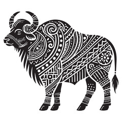 Fototapeta premium Buffalo tribal asian animal clipart, tribal jungle animal vector, tribal animal Silhouette illustration graphic, tribal animal tattoo lover design sublimation 