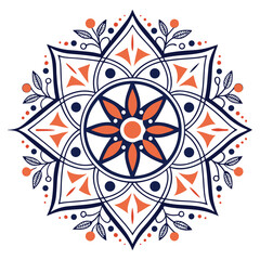 Orange and blue floral mandala pattern for boho and ethnic design themes