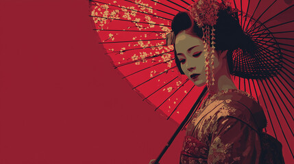Obraz premium Illustration of Maiko in Kimono Background 