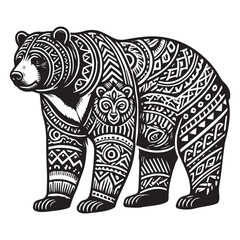 Fototapeta premium bear tribal asian animal clipart, tribal jungle animal vector, tribal animal Silhouette illustration graphic, tribal animal tattoo lover design sublimation 