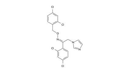 oxiconazole molecule, structural chemical formula, ball-and-stick model, isolated image antifungal agent © Сергей Шиманович