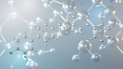 niaprazine molecular structure, 3d model molecule, sedative-hypnotic drug structural chemical formula view from a microscope
