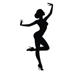 an woman in Cha-cha cha dance pose, a striking silhouette of a woman in a dynamic pose, suggesting elegance and poise.