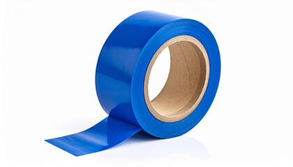 Blue self adhesive tape roll isolated on white background.