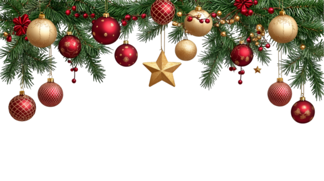 Festive Christmas garland with red and gold ornaments and star - Powered by Adobe