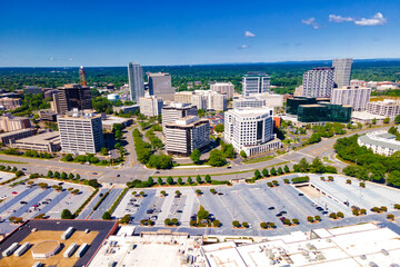 Aerial view of Tysons Corner, a modern city in Virginia.