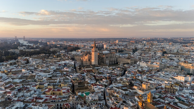 Aerial View of Seville at Sunset - Powered by Adobe
