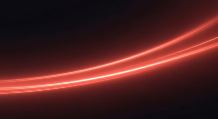 Abstract red neon light streaks gracefully curving across a dark void, evoking a cyber aesthetic.