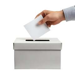 Hand dropping ballot into white box election voting democracy
