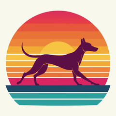 Silhouette of a walking dog with sunset design illustrating animal companionship and tranquility