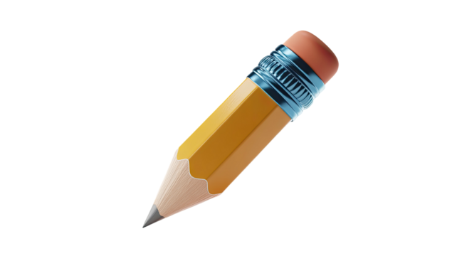 Yellow pencil drawing tool writing instrument graphite lead eraser school supplies stationery item art 3d 100