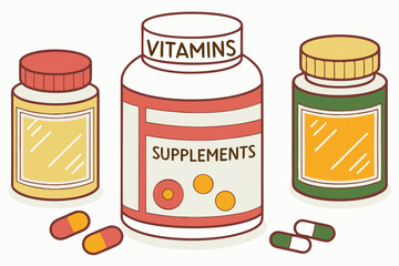 Three bottles of dietary supplements and pills