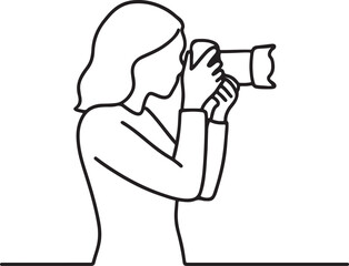 Continuous one line art illustration of woman photographer holding camera
