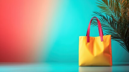A striking yellow bag set against a vibrant abstract backdrop, symbolizing joy and creativity, ideal for fashion and lifestyle themes in advertising and digital content.