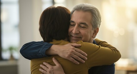 Warm Embrace Senior Man and Younger Woman Showing Love and Affection
