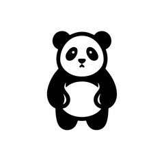 Fototapeta premium Panda Icon – Standing Black and White Cartoon Bear with Raised Arms on White Background