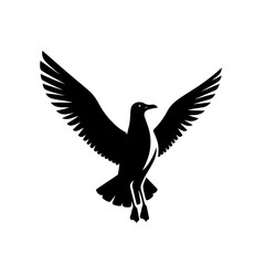 Obraz premium Seagull Silhouette Icon – Black Vector Bird with Raised Wings Standing in Profile on White Background