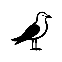 Obraz premium Seagull Silhouette Icon – Black Vector Bird with Raised Wings Standing in Profile on White Background