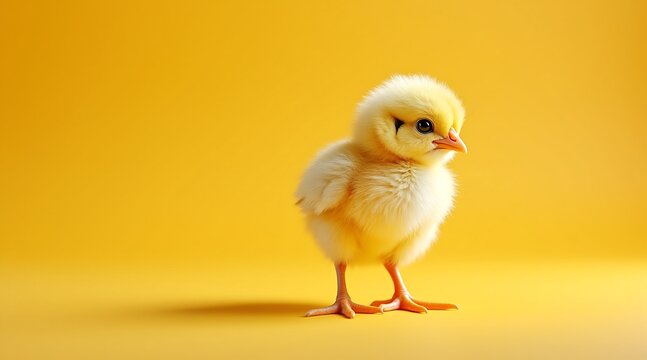Adorable fluffy yellow chick on a sunny background