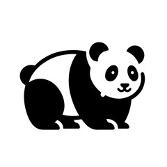 Naklejka premium Panda Icon – Standing Black and White Cartoon Bear with Raised Arms on White Background