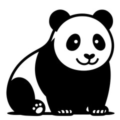 Obraz premium Panda Icon – Standing Black and White Cartoon Bear with Raised Arms on White Background