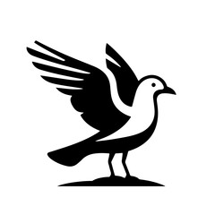 Obraz premium Seagull Silhouette Icon – Black Vector Bird with Raised Wings Standing in Profile on White Background