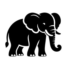 Obraz premium Elephant Silhouette Icon – Black Vector Animal with Upward Curved Trunk on White Background