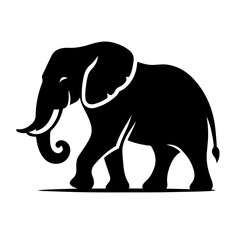 Obraz premium Elephant Silhouette Icon – Black Vector Animal with Upward Curved Trunk on White Background